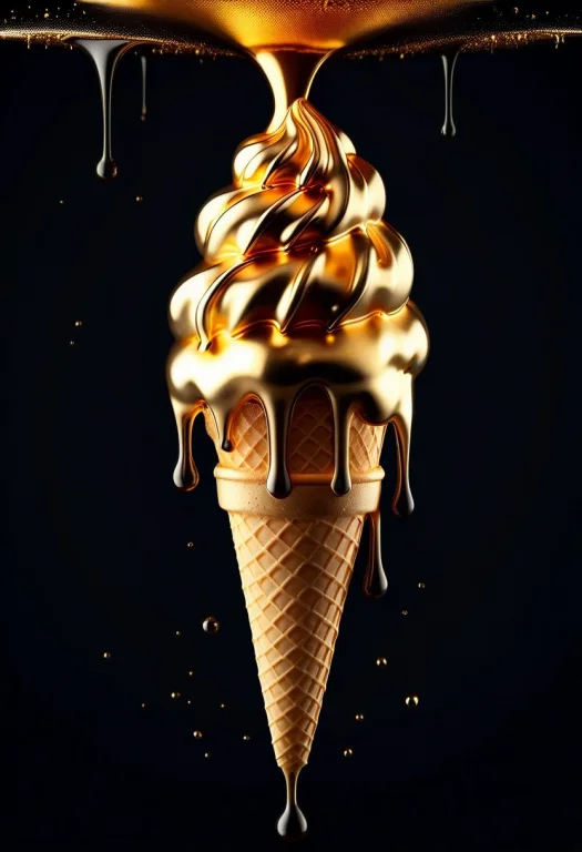 Liquidgoldmorph, A Tiny Ice Cream Cone Floating In A Dark Sp...