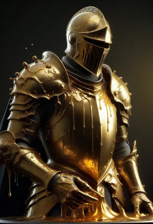 A Knights Armor Rendered Entirely In Molten Gold, Thick Liqu...