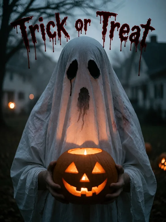 A Woman Dressed As A Ghost, Covered By A White Sheet That Fa...