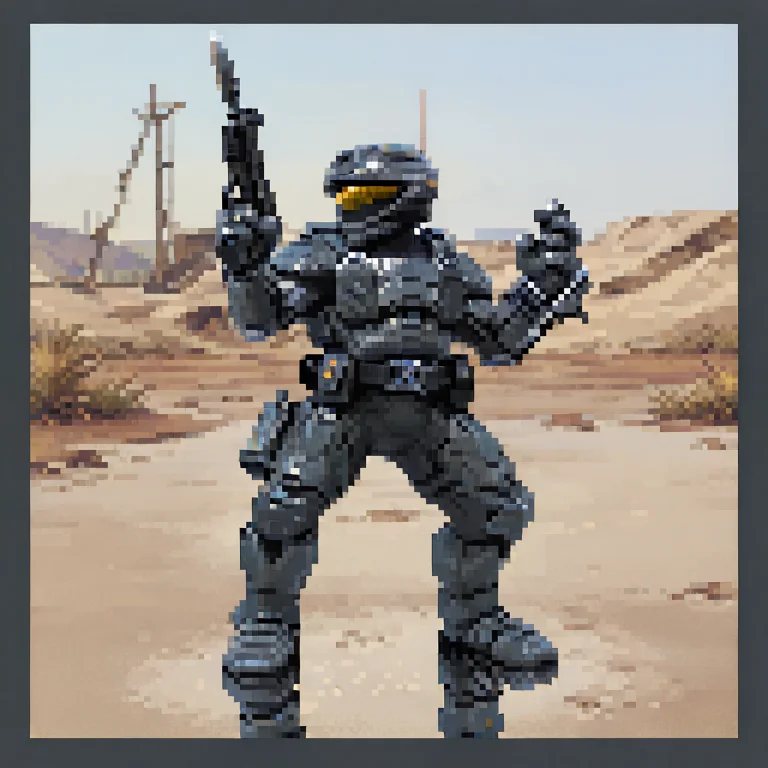 Halrrec,armor, Helmet,visor, Wasteland,action Pose,holding P...