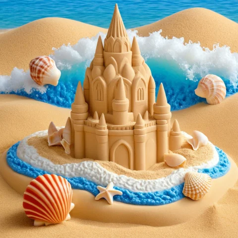 Novuschroma55 Style, Blue Foaming Water, Sand Sculpture With... — SDXL AI Prompt: novuschroma55 style, blue foaming water, sand sculpture with seashells, masterpi...