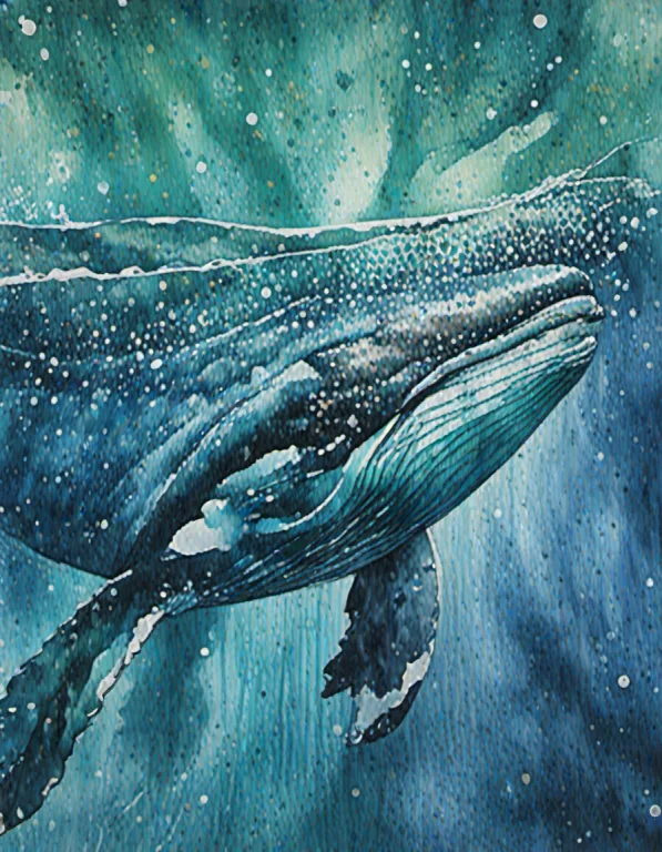 A Breathtaking Watercolor Painting Of A Massive Humpback Wha...