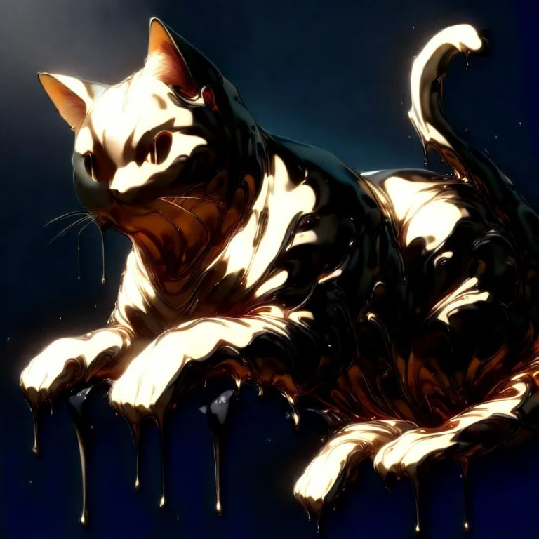 No Humans, Cat, Shiny, Liquidgoldmorph, Dripping