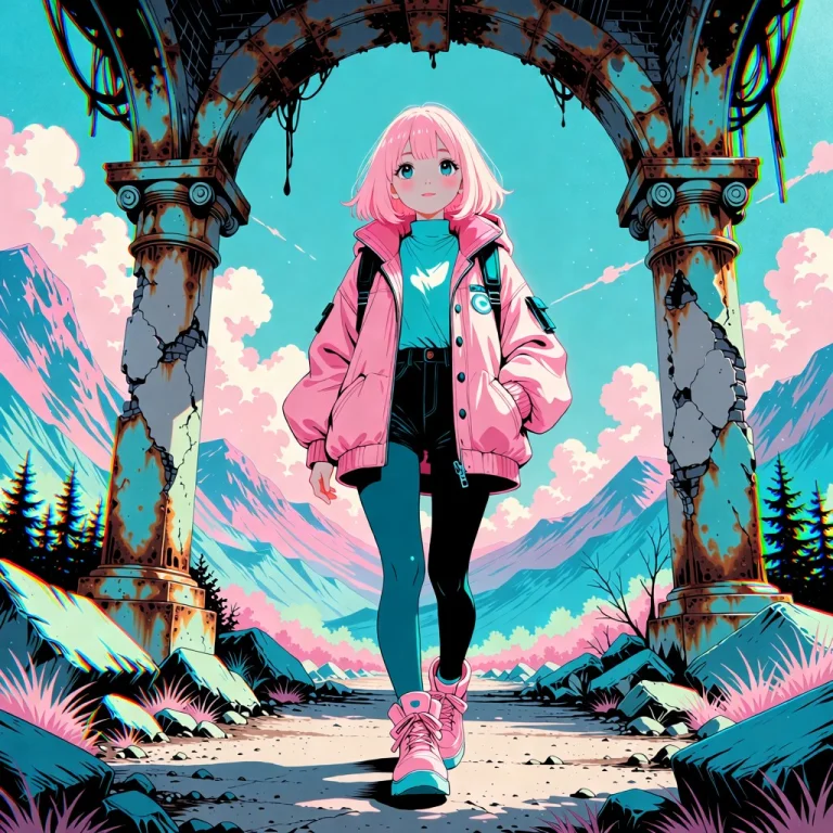 Pastel Colors, Aesthetic, Cute, A Girl With A Big Pink Jacke...