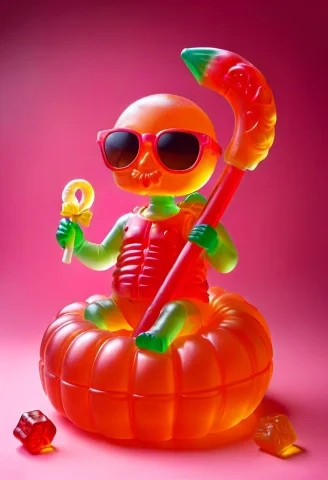 Gummymorph1.2, A Funny And Absurd Grim Reaper Skeleton Made... — SDXL AI Prompt: (gummymorph:1.2), a funny and absurd Grim Reaper skeleton made entirely of gloss...