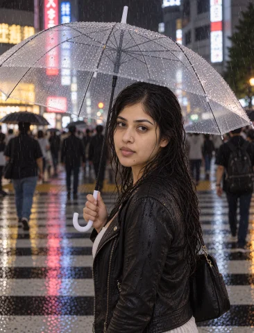 Zxrevathi Woman, 33 Years Old, Tokyo Pedestrian Crossing At... — Stable Diffusion AI Prompt: zxrevathi woman, 33 years old, Tokyo pedestrian crossing at night in rain, holdi...
