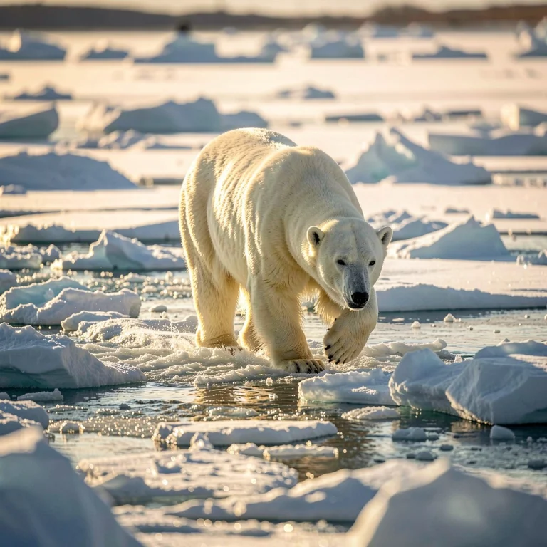 A Polar Bear Stepping Across Drifting Ice, Photorealistic, D...