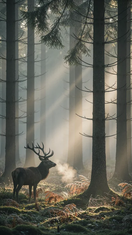 A Quiet Wildlife Photograph Of A Red Stag Standing In A Mist...