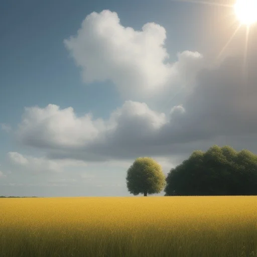 Field, Cloud, Sun, Tree,