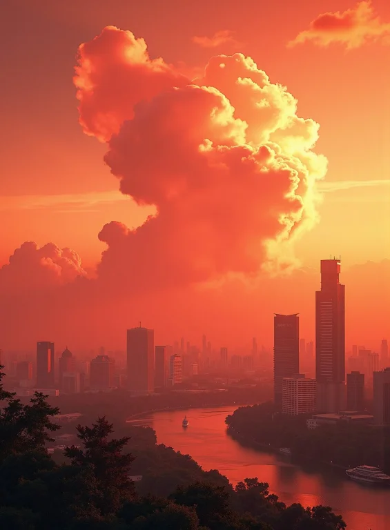 Singapore City With A Lion-shaped Cloud In The Sky, By Greg...