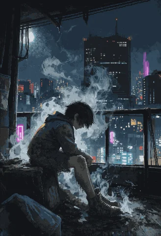Dirty,trash,leaning Forward,outdoors,balcony,city Lights,cit... — Stable Diffusion AI Prompt: dirty,trash,leaning forward,outdoors,balcony,city lights,city,shadow,silhouette,...