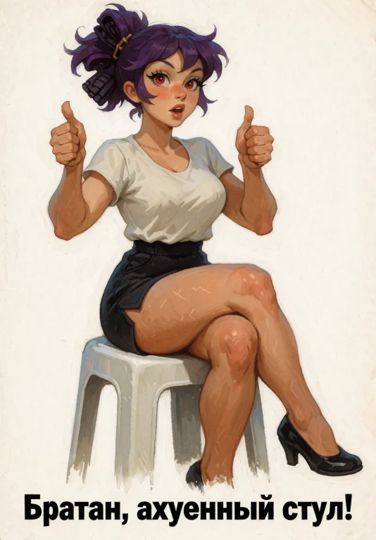 The Light-skinned Woman With Red Eyes, Purple Hair In Folded...