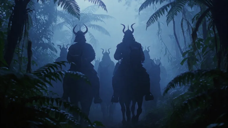 Lstsmr2003, Silhouetted Figures In Ornate, Horned Helmets Ri...