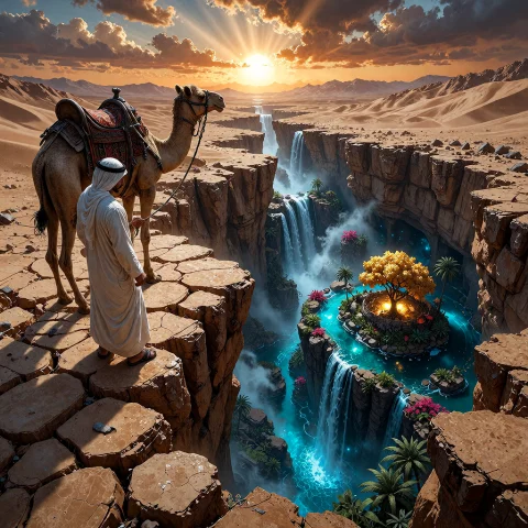 Bradhamel Art Style, A Full-body Shot Of A Middle Eastern Ma... — Stable Diffusion AI Prompt: Bradhamel art style,{ A full-body shot of a Middle Eastern man in traditional wh...