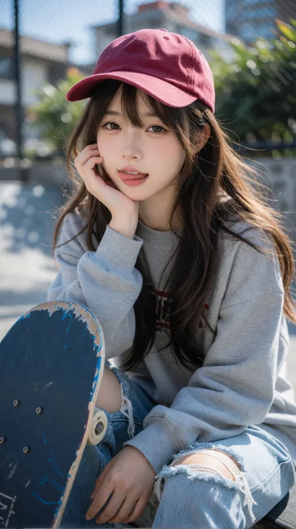 916 Ultra Photorealistic  Japanese Street Fashion  Skate Gir...
