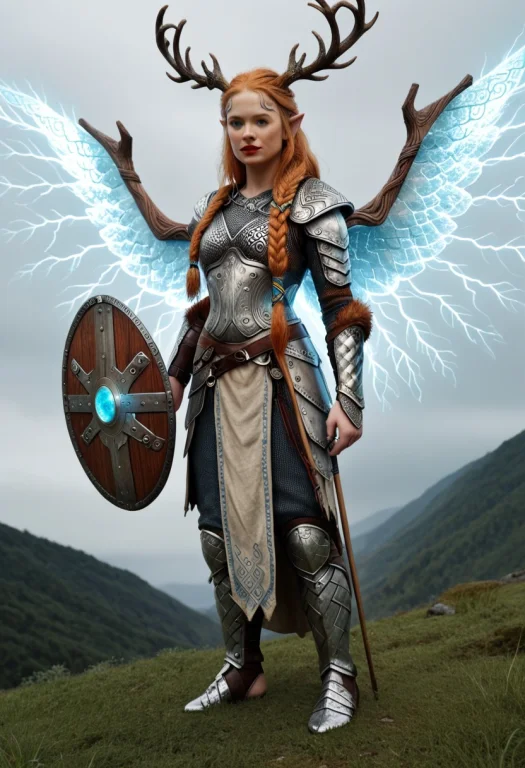 Norse Valkyrie Brynhildr. Long Ginger Braided Hair. Fair Ski...