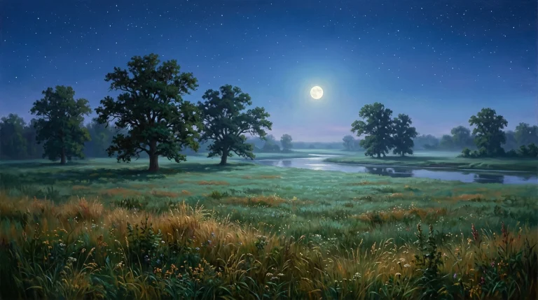 A Richly Detailed Realistic Oil Painting Of A Vast Open Mead...