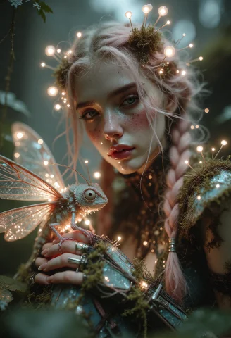 A Half-body Portrait Of A Young Woman Emerging From A Dense,... — Stable Diffusion AI Prompt: A half-body portrait of a young woman emerging from a dense, overgrown forest gr...