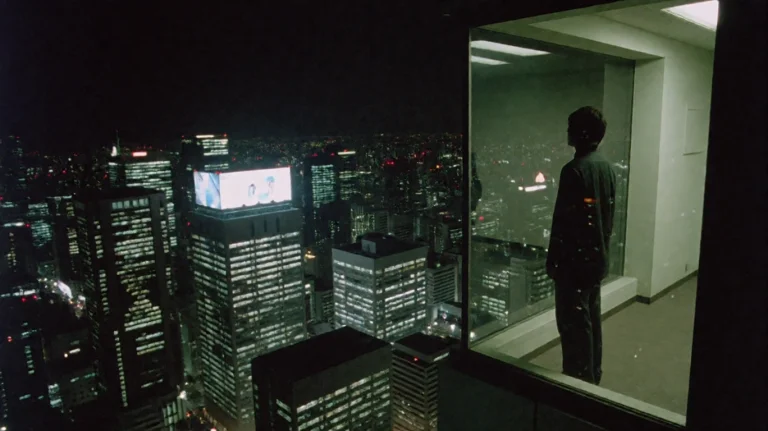 Oldby2003, A Solitary Figure Stands Inside A Glass-walled Ro...