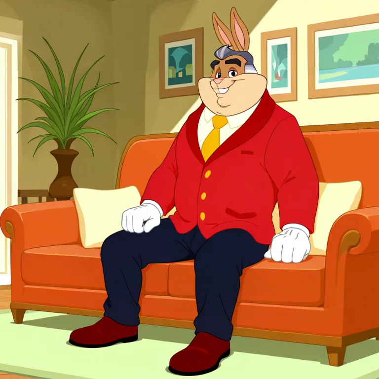 Male, Anthro, Bunny, Grey Hair, Brown Fur, Inside, Living Ro...
