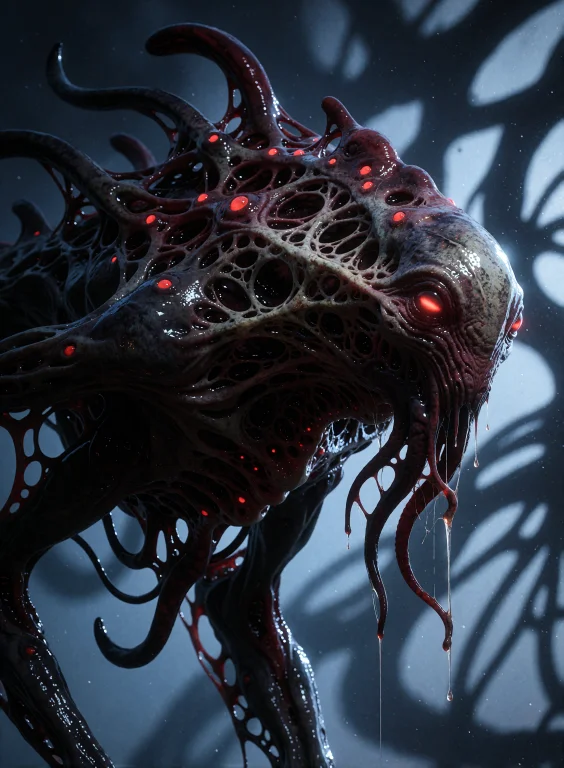 Digital Art Close-up Of A Dark Organic Alien-like Creature W...