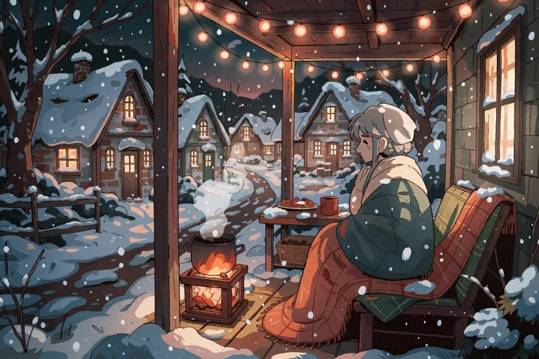Carlesdalmau Style Illustration Of A Tranquil Winter Scene O...