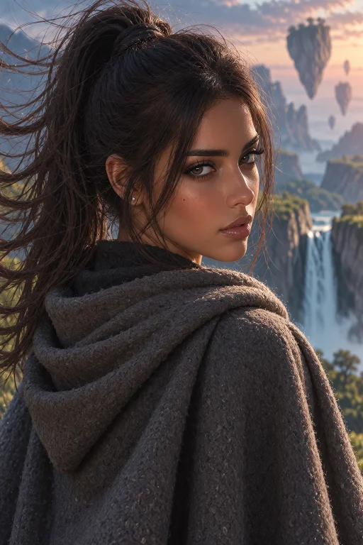 Mythp0rt. Chiarax, Long Dark Brown Hair Tied In A High Ponyt...