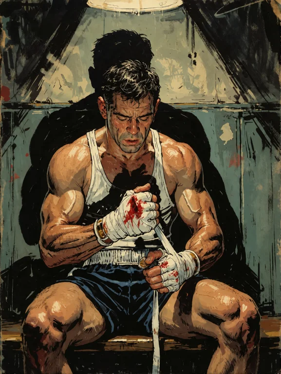 A Tough Middle-aged Boxer Sitting Alone In An Old Boxing Gym...