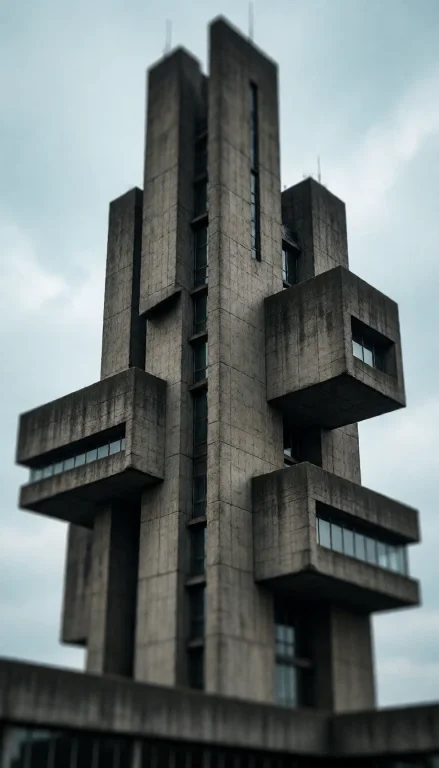 Photograph Of A Tall, Abstract, Concrete Building With A Mod...