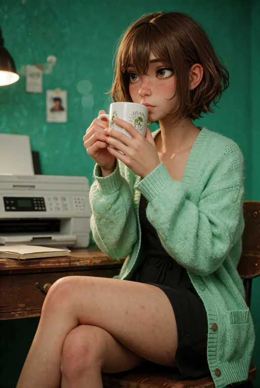 People And Pose A Brown-browed Woman Is Drinking A Beverage,...
