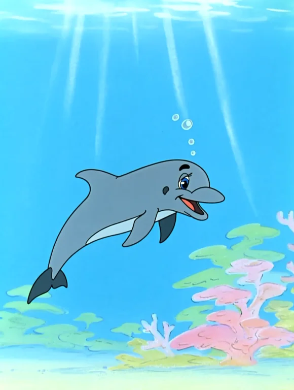 Soyuzmultfilmstyle, A Wide Underwater Shot Of A Sleek, Playf...