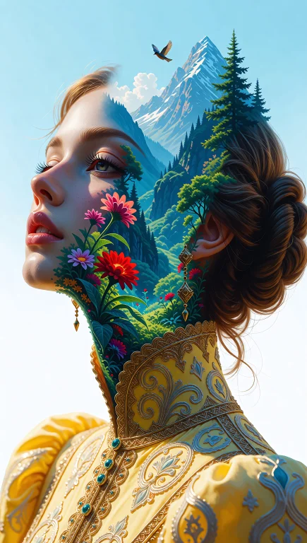 This Is A Digital Art Portrait Of A Womans Profile, Blending...