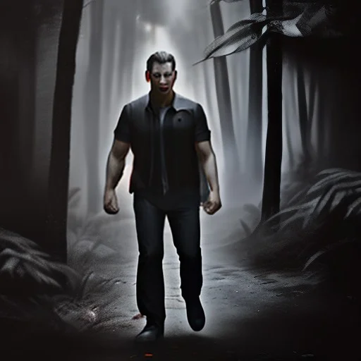 A Muscular Male Vampire Walking In A Haunted Digital Cartoon...