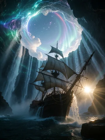 Deep Within A Colossal Void Filled With Sapphire Light In Th... — Stable Diffusion AI Prompt: Deep within a colossal void filled with sapphire light in the ocean center, a gl...