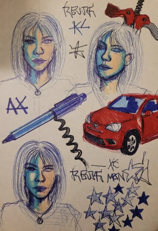2kd00dl3,a Sketch Done With A Blue Pen And Colored Markers.m...