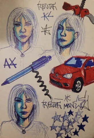 2kd00dl3,a Sketch Done With A Blue Pen And Colored Markers.m... — Stable Diffusion AI Prompt: 2kD00DL3,A sketch done with a blue pen and colored markers.Many faces of a woman...
