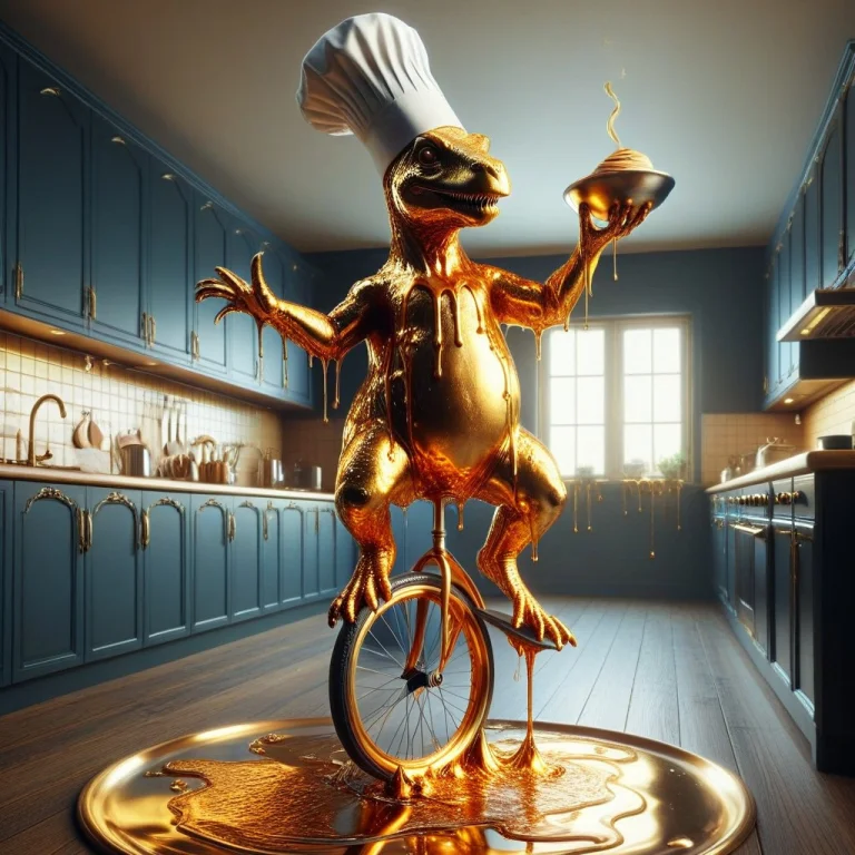 Liquidgoldmorph, Dripping Dinosaur Chef Wearing A Tall Toque...