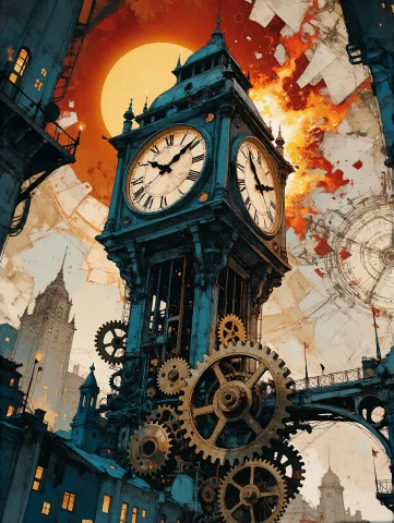 A Surreal Steampunk Metropolis Assembled From Impossible Arc... — Stable Diffusion AI Prompt: A surreal steampunk metropolis assembled from impossible architectural fragments...