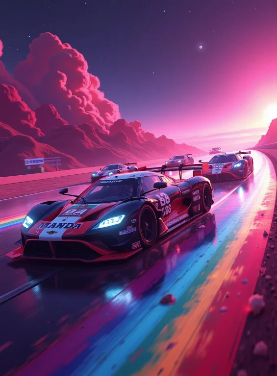 Race Cars With Various Liveries Racing On A Road Made Out Of...