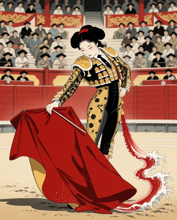 Nippon, Kastusika Hokusai, Flowing Blush Stroke Turning Into...