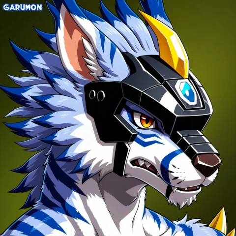 Garurumon, Anthro, Furry, Solo, Male, No Humans, Helmet, Col... — Stable Diffusion AI Prompt: Garurumon, anthro, furry, solo, male, no humans, helmet, coloring illustration t...