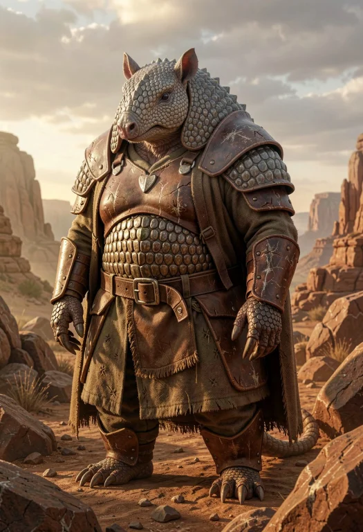 Anthropomorphic Armadillo Person, Stocky And Heavily Armored...