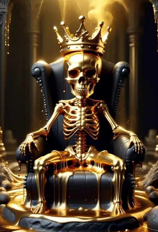 Liquidgoldmorph, A Chibi Skeleton Sitting On An Ancient Thro...