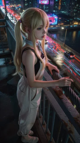 Winry Rockbell,2500k2500knsfw — Stable Diffusion AI Prompt: 温莉·洛克贝尔(Winry Rockbell),跨海大桥深夜霓虹散射光场景色温2500K孤独而梦幻如赛...