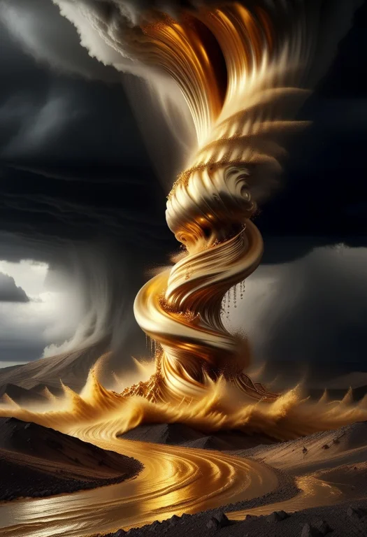 Liquidgoldmorph, A Colossal Tornado Twisting Across An Empty...