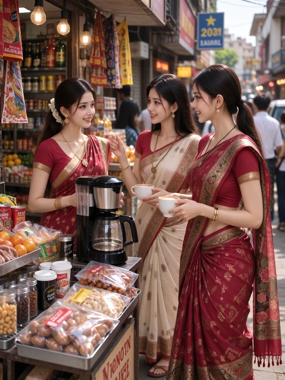 An Indian Mother And Her Friends Are Talking About The Coffe...