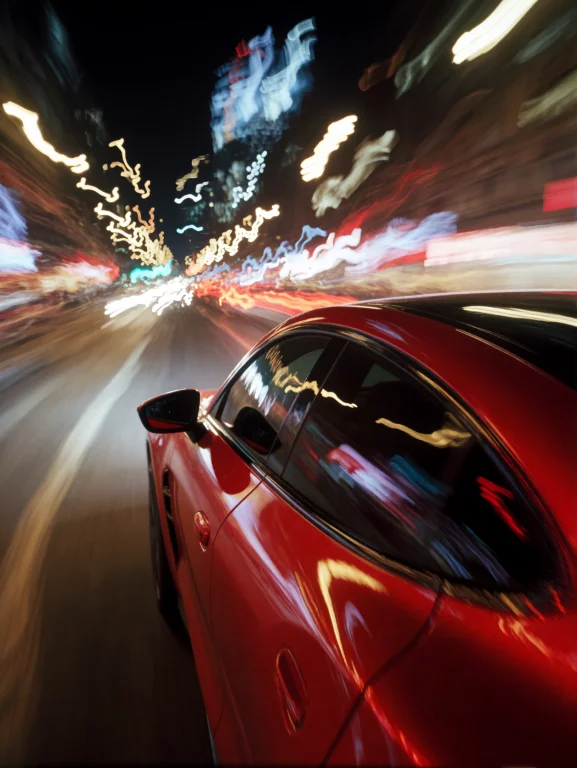 This Is A Photograph Taken At Night, Showcasing A Dynamic, M...