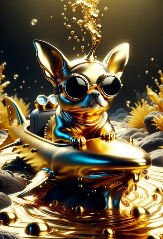 Two Shiny Metallic Molten Gold Chihuahua Driving Small Cute...