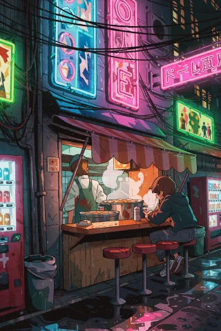 Carlesdalmau Style Illustration Of A Narrow Cyberpunk Alley... — Stable Diffusion AI Prompt: carles_dalmau style illustration of a narrow cyberpunk alley at night, illuminat...