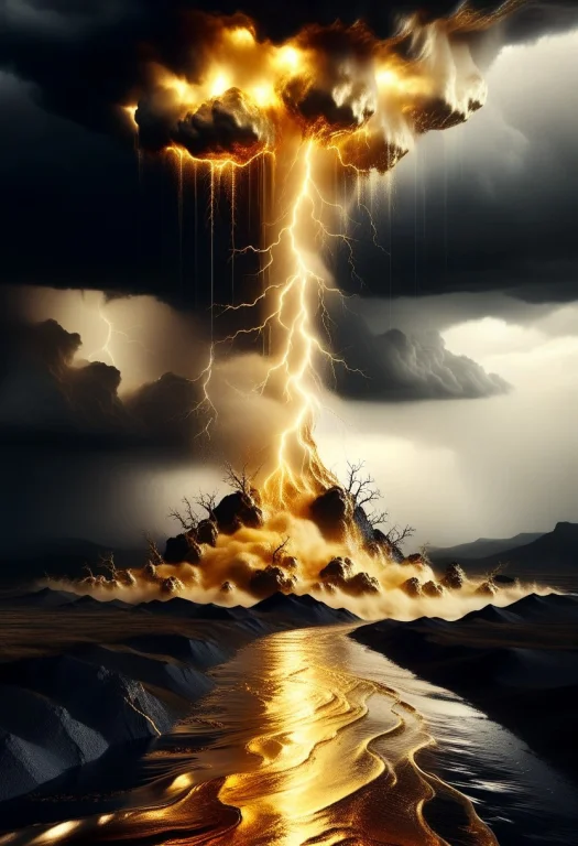 Liquidgoldmorph, A Violent Thunderstorm Over A Dark Landscap...